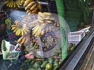 Windshield Reflection of bananas and mangoes