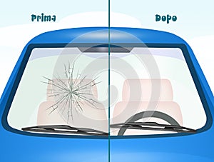 Before and after windshield Repair