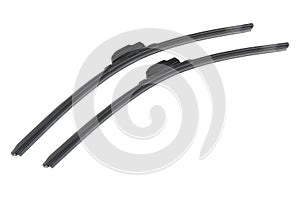 Windshield wipers for cars isolated on white background. Pair of car windshield wipers isolated. Frameless wiper