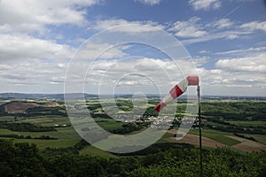 Windsock blown by the wind on the field