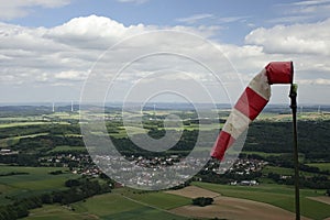 Windsock blown by the wind on the field