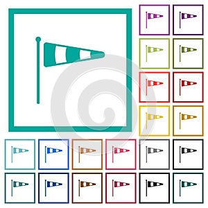 Windsock indicator solid flat color icons with quadrant frames