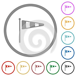 Windsock indicator solid flat icons with outlines