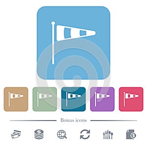 Windsock indicator solid flat icons on color rounded square backgrounds