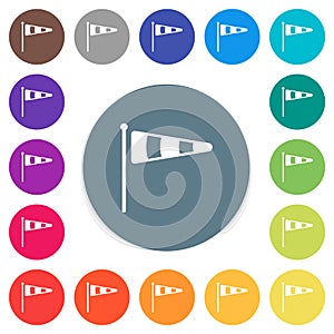 Windsock indicator solid flat white icons on round color backgrounds