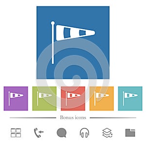 Windsock indicator solid flat white icons in square backgrounds