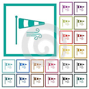 Windsock indicator with wind solid flat color icons with quadrant frames