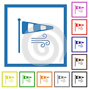 Windsock indicator with wind solid flat framed icons