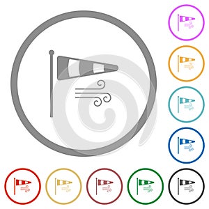 Windsock indicator with wind solid flat icons with outlines