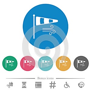 Windsock indicator with wind solid flat round icons