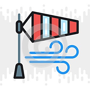 Windsock or wind speed flag icon for weather forecast application or widget. Color version on light gray background