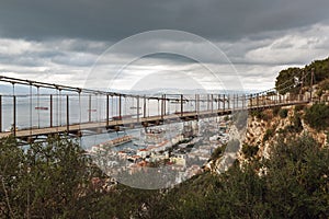 Windsor Bridge - Gibraltar`s suspension bridge located in the Upper Rock. Gibraltar British Overseas Territory.