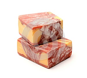 Windsor Red Cheese, Wine Derby Marble Cheese, Marbled Cheddar Aged in Wine Isolated