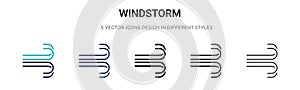 Windstorm icon in filled, thin line, outline and stroke style. Vector illustration of two colored and black windstorm vector icons