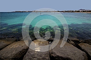 Windsurf pier boat in the blue sky arrecife teguise lanzarote