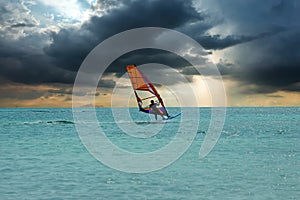 Windsurfer at Aruba island on the Caribbean Sea