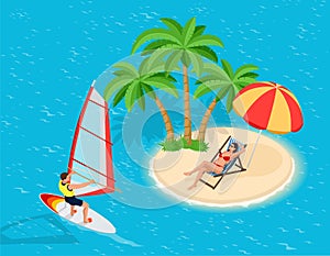 Windsurfer on a board for windsurfing. Creative vacation concept. Water Sports. Windsurfing, Fun in the ocean, Extreme