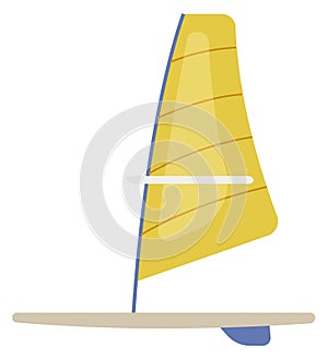 Windsurfer boat with yellow sail. Ship flat icon