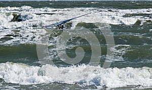 Windsurfer is preparing to start