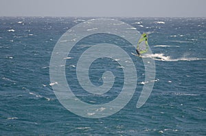 Windsurfer sailing in the sea.