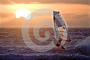 Windsurfer sailing sunset