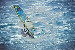 Windsurfer Sanchez Omar jump during the windsurf world cup