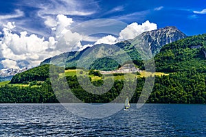 Windsurfers in the lake, Alpnachstadt, Alpnach, Obwalden, Switzerland