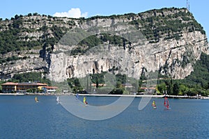 Windsurfers,Torbele, Lake Garda, Italy.