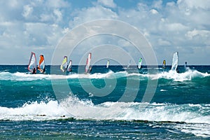 Windsurfers in windy weather on Maui Island