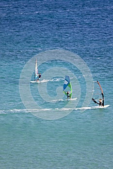 Windsurfing in Vassiliki bay, Lefkada island, Greece