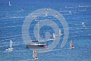 Windsurfing in Vassiliki bay, Lefkada island, Greece