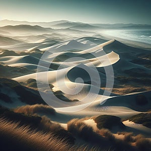 Windswept dunes Soft undulating sand dunes shaped by the constan