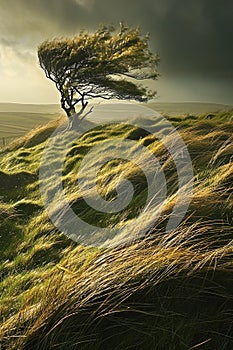 Windswept landscapes during windy weather