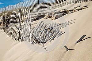 Windswept sand dune fences, East Hampton New York