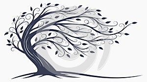 Windswept Tree Silhouette. Dynamic Nature Seasonal Art, vector design Generative AI