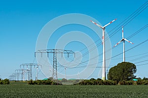 Windwheels and power transmission lines in Germany