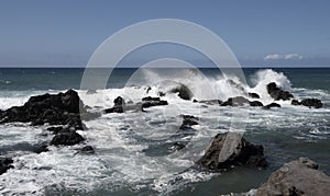 Waves crashing on rocks, Ho'okipa Beach Park, Maui