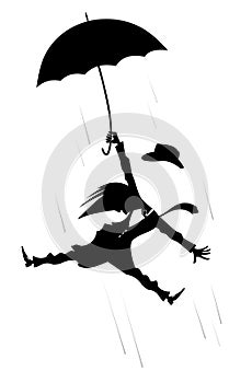 Windy day, umbrella and man isolated illustration