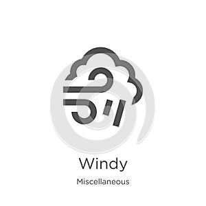 windy icon vector from miscellaneous collection. Thin line windy outline icon vector illustration. Outline, thin line windy icon