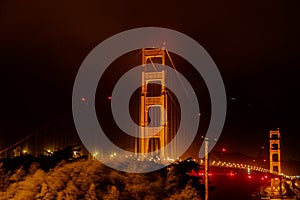 Windy night photo of Golden gate bridge San Francisco California