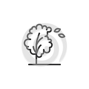 Windy tree and leaves outline icon