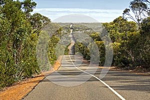Windy wavy roadway, Cape du Couedic road on Kangaroo Island, Sou