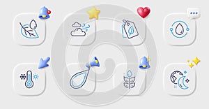 Windy weather, Thermometer and Leaf dew line icons. For web app, printing. Vector