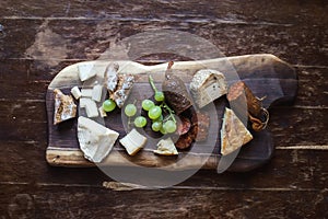 Wine appetizers set: meat and cheese selection