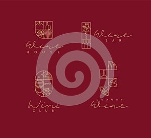 Wine art deco branding labels with lettering red bg