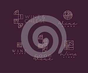 Wine art deco labels with lettering violet bg