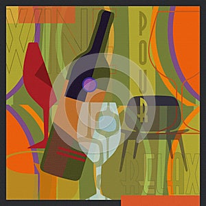 Wine Art Poster Mid Century Modern