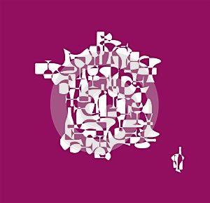 Wine background - stylized maps of countries winemakers. France