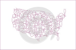 Wine background - stylized maps of countries winemakers. USA