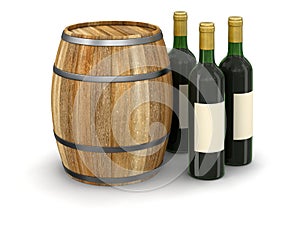 Wine barrel and bottle (clipping path included)